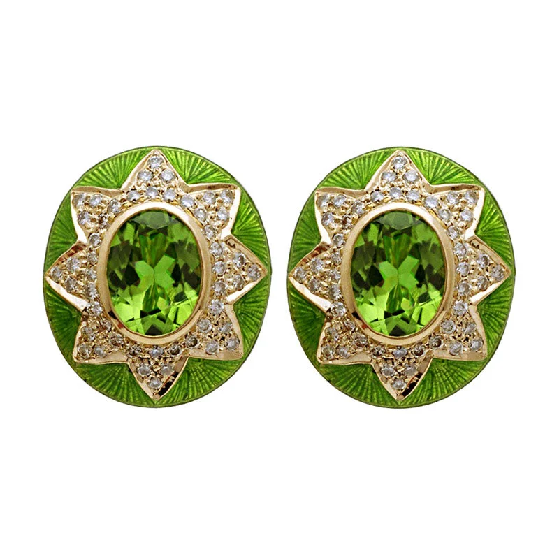 creative earrings for women -Earrings-peridot And Diamond (Enamel)