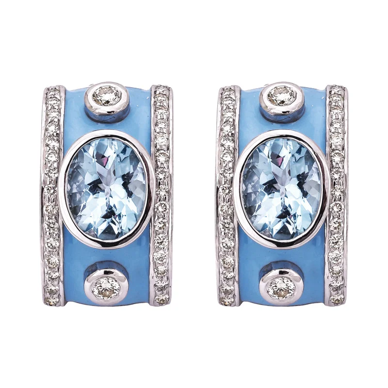 diamond drop earrings for women -Earrings- Blue Topaz and Diamond (Enamel)