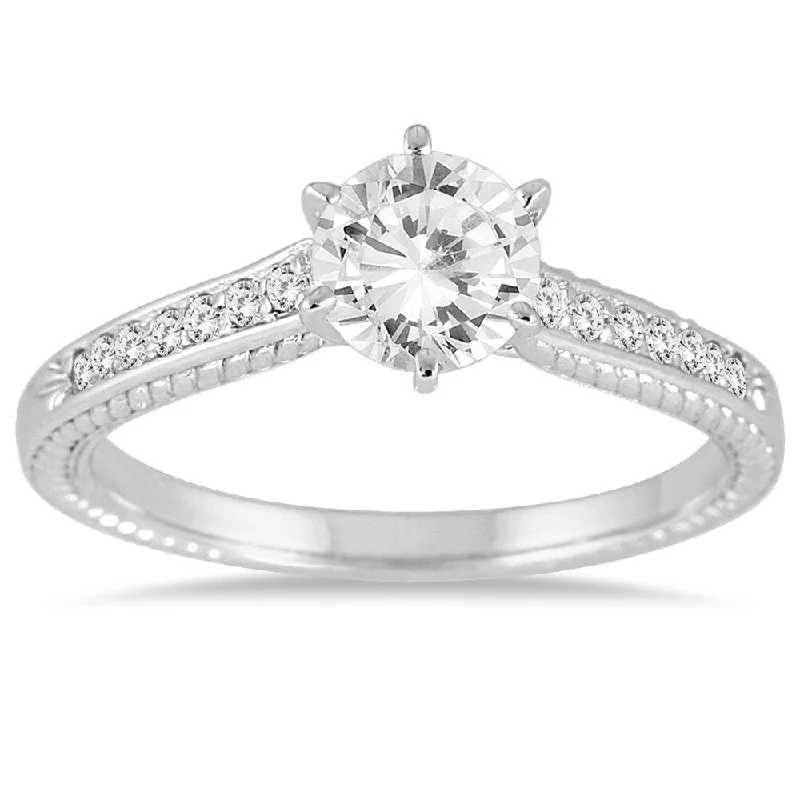 vintage rings for women -1 Carat TW Diamond Antique Ring in 10K White Gold