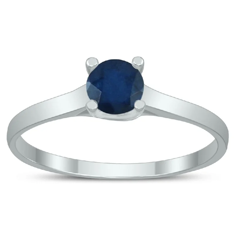 custom rings for women -Round 4MM Sapphire Cathedral Solitaire Ring in 10K White Gold