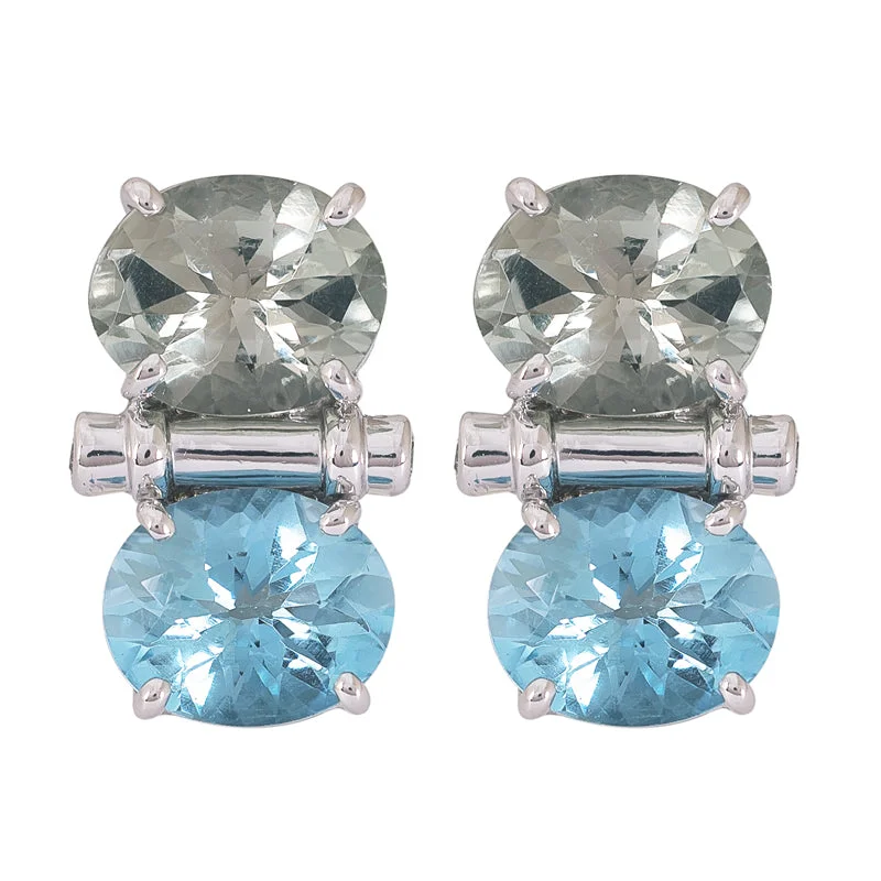 women's gold earrings -Earrings- Blue Topaz, Green Quartz and Diamond