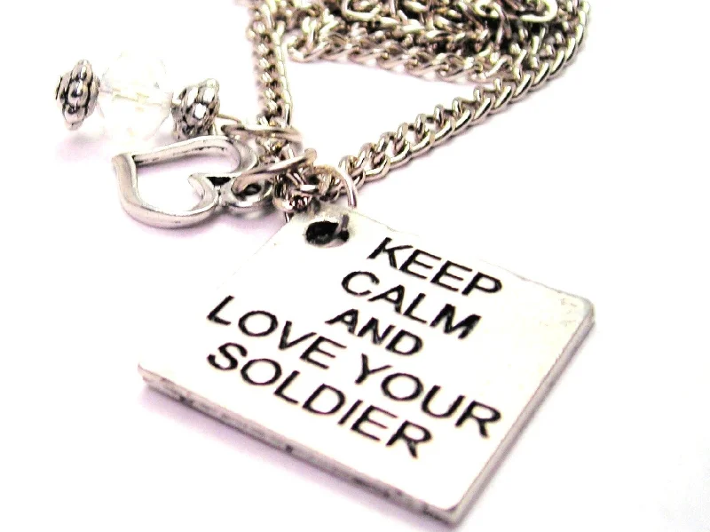 gold pendant necklaces for women -Keep Calm And Love Your Soldier Necklace with Small Heart