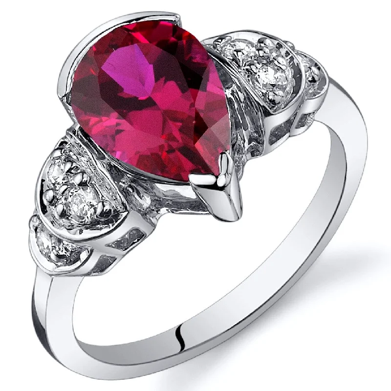 anniversary gemstone rings -Sterling Silver 2.5 ct Created Ruby Birthstone Ring