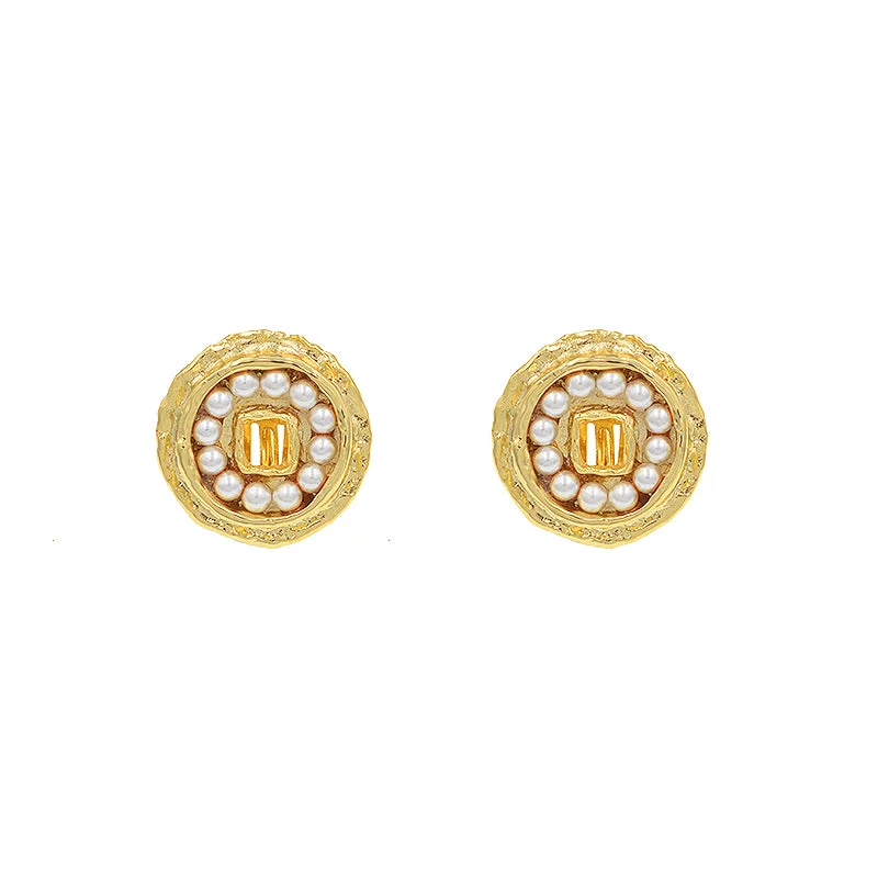 romantic earrings for women -ANCIENT COINS 18K Gold Plated Pearl  Earrings / Ear Clips