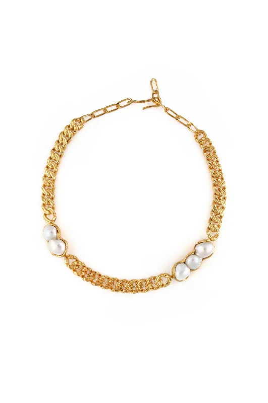 luxury wedding necklaces for women -STATEMENT CHAIN NECKLACE WITH CULTURED PEARLS