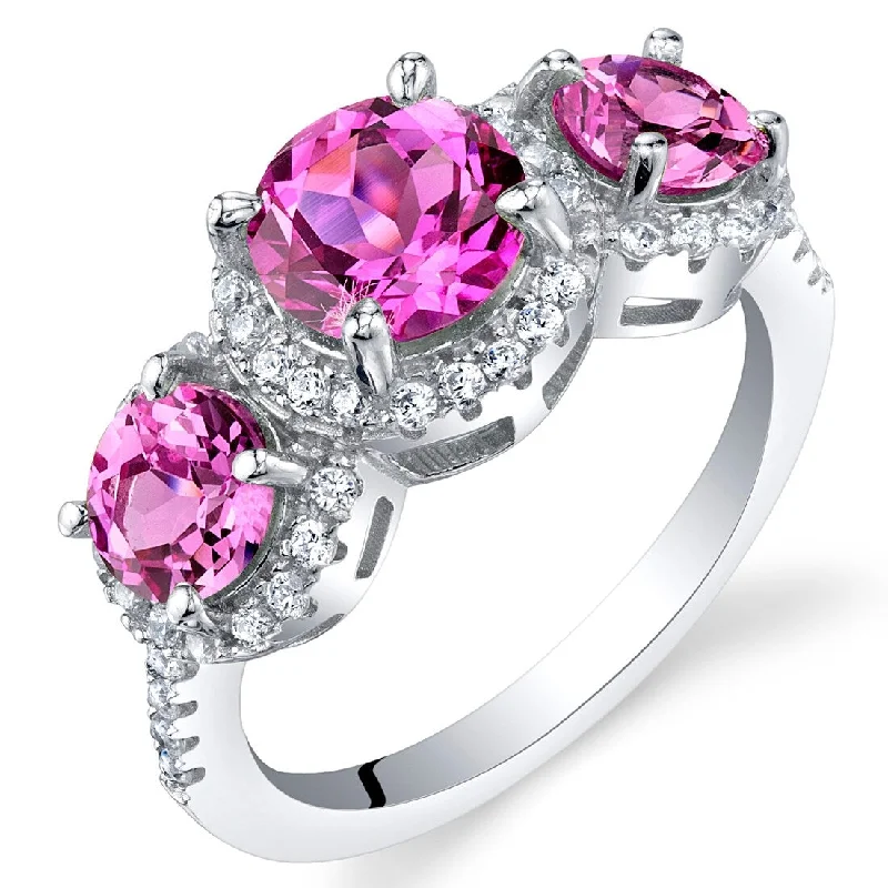 wedding set rings for women -Sterling Silver 2.75 ct Created Pink Sapphire Halo Ring