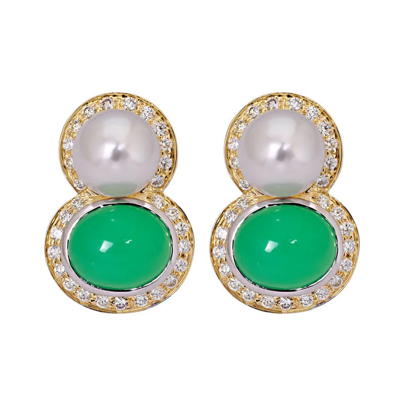 handmade earrings for women -Earrings- Chrysoprase, South Sea Pearl and Diamond