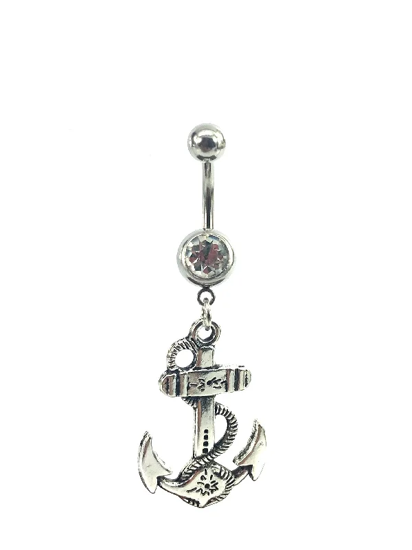 wedding rings for couples -Stainless steel curve bar , anchor gem belly ring, SKU# NBR066