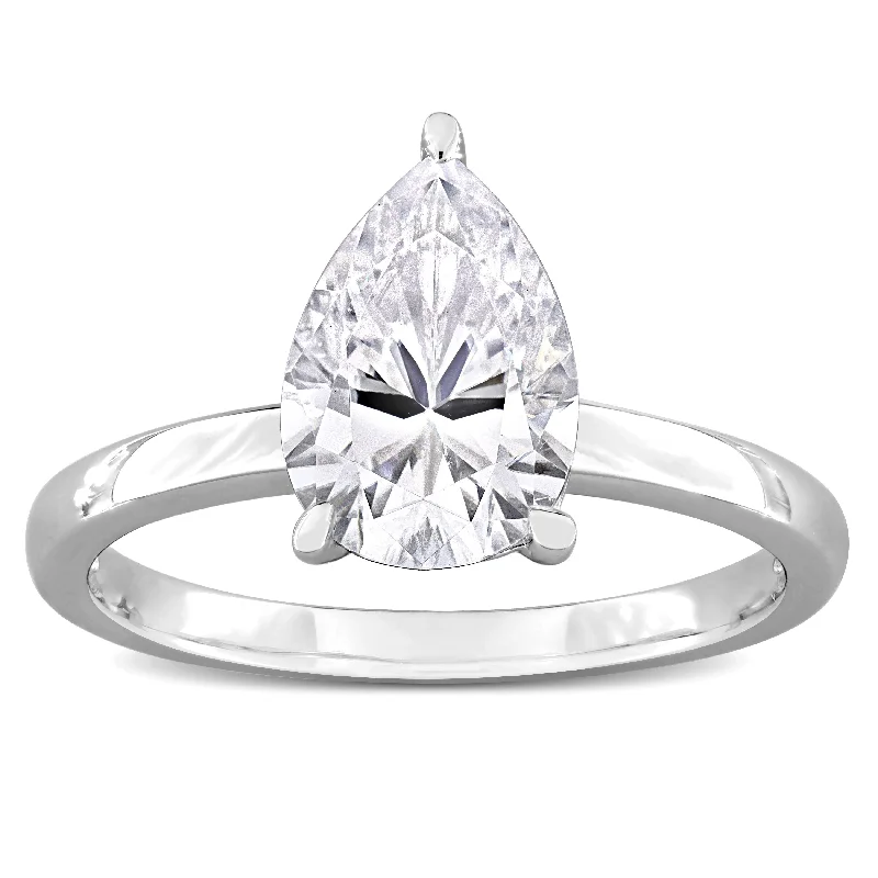 engagement rings for brides -Miadora 2ct DEW Pear-Cut Created Moissanite Solitaire Ring in Sterling Silver