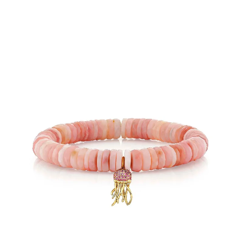 beautiful gemstone bangles -Gold & Sapphire Jellyfish on Pink Opal