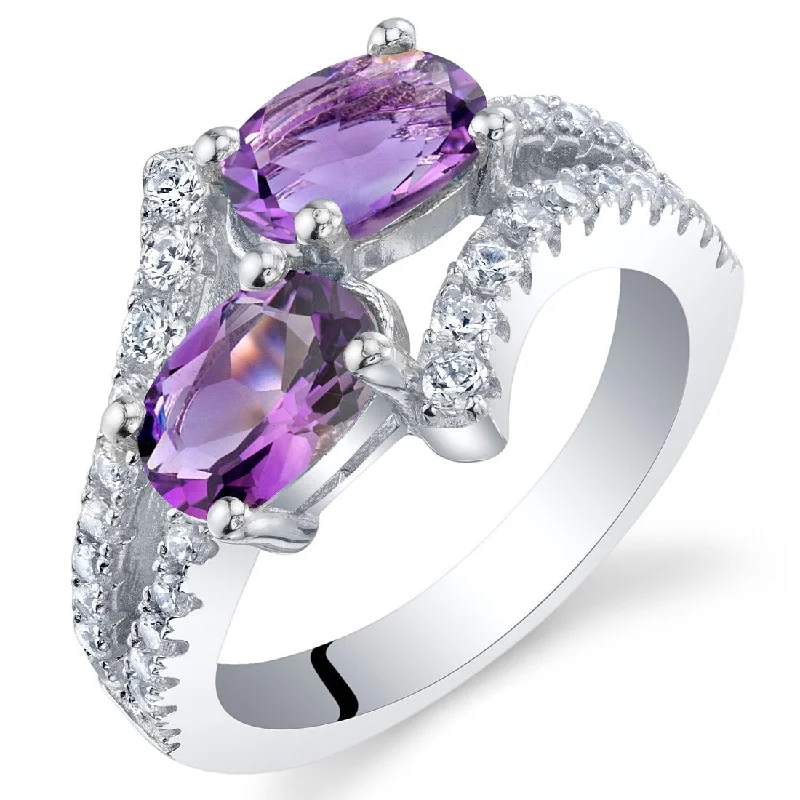 chunky rings for women -Sterling Silver 1.5 ct Amethyst Birthstone Ring