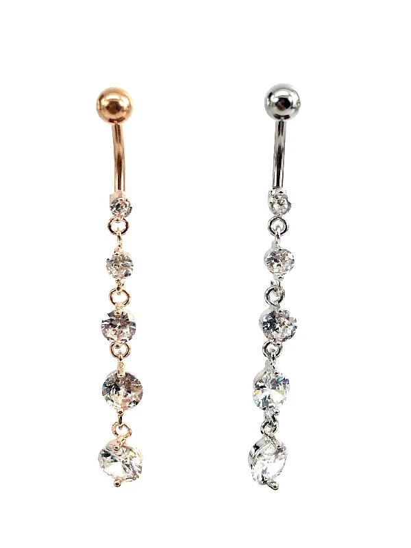 elegant diamond rings for women -Stainless steel curve bar w/ gem belly ring, SKU# NBR020