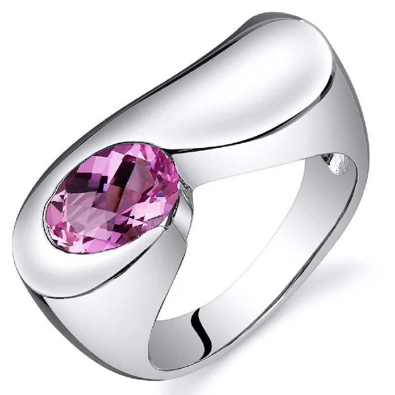 thin engagement rings -Sterling Silver 1.75 ct Created Pink Sapphire Solitaire Ring