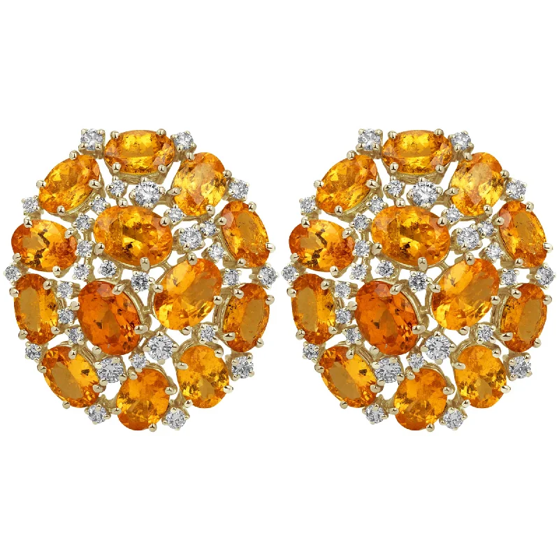 cubic zirconia earrings for women -Earrings - Orange Garnet And Diamond