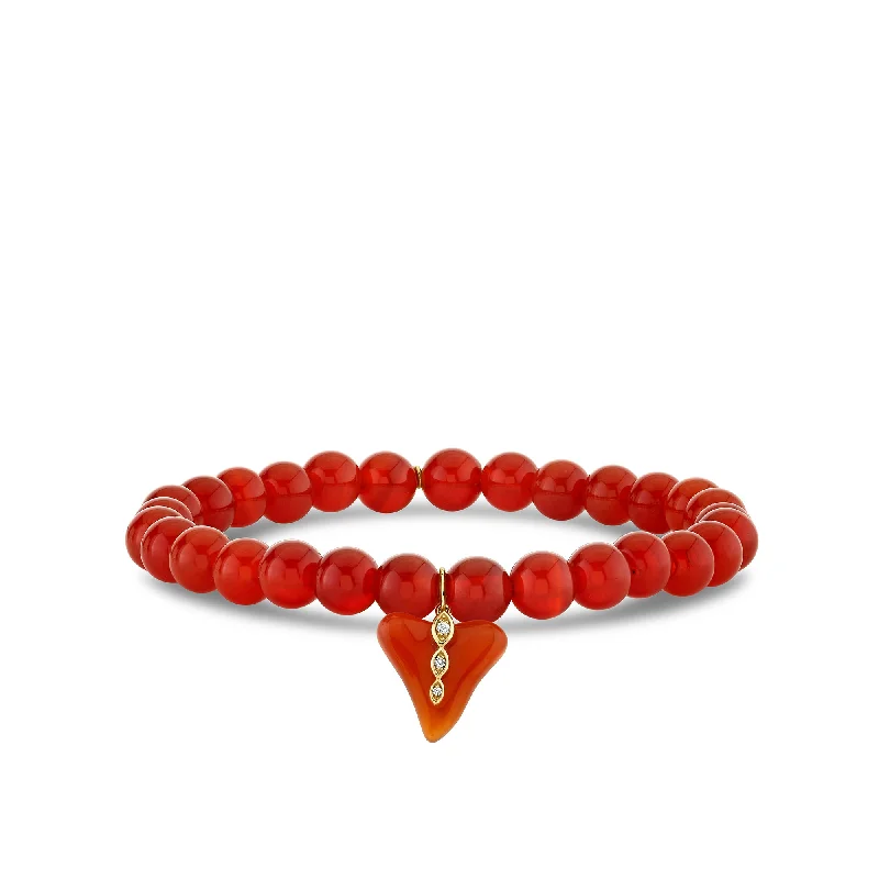 luxury gold bracelets for women -Gold & Diamond Marquise Eye Carved Stone Shark Tooth on Carnelian