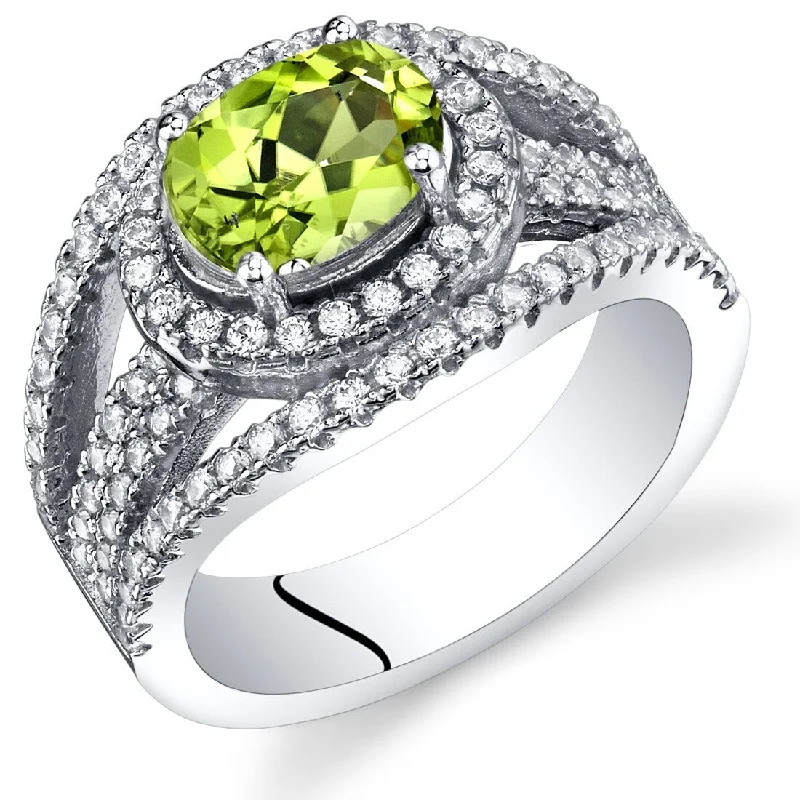 luxury rose gold rings -Sterling Silver 1.25 ct Peridot Halo Ring