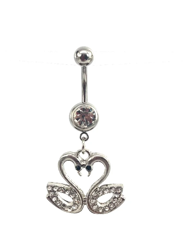 fashion promise rings -Stainless steel curve bar , swan gem belly ring, SKU# NBR033