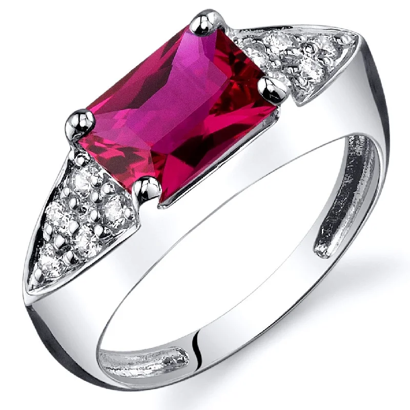 halo wedding rings for women -Sterling Silver 2 ct Created Ruby Birthstone Ring