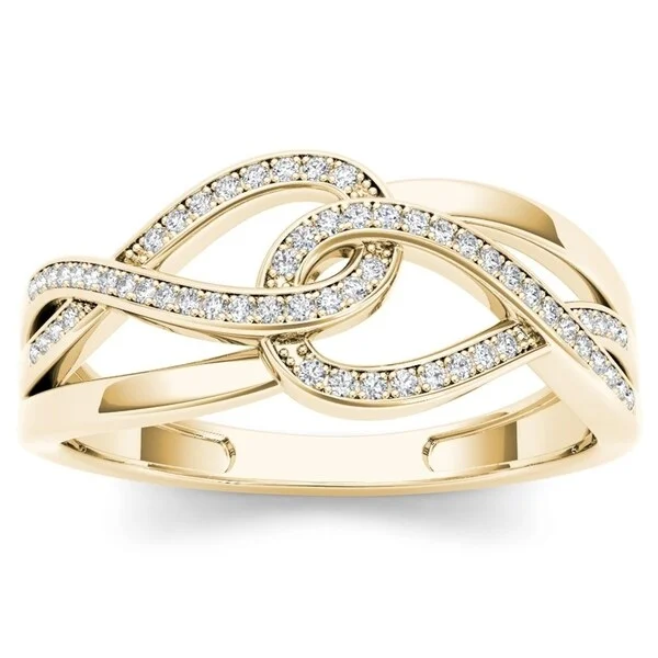 adjustable rings for women -De Couer 10k Yellow Gold 1/6ct TDW Diamond Infinity Braided Ring - White