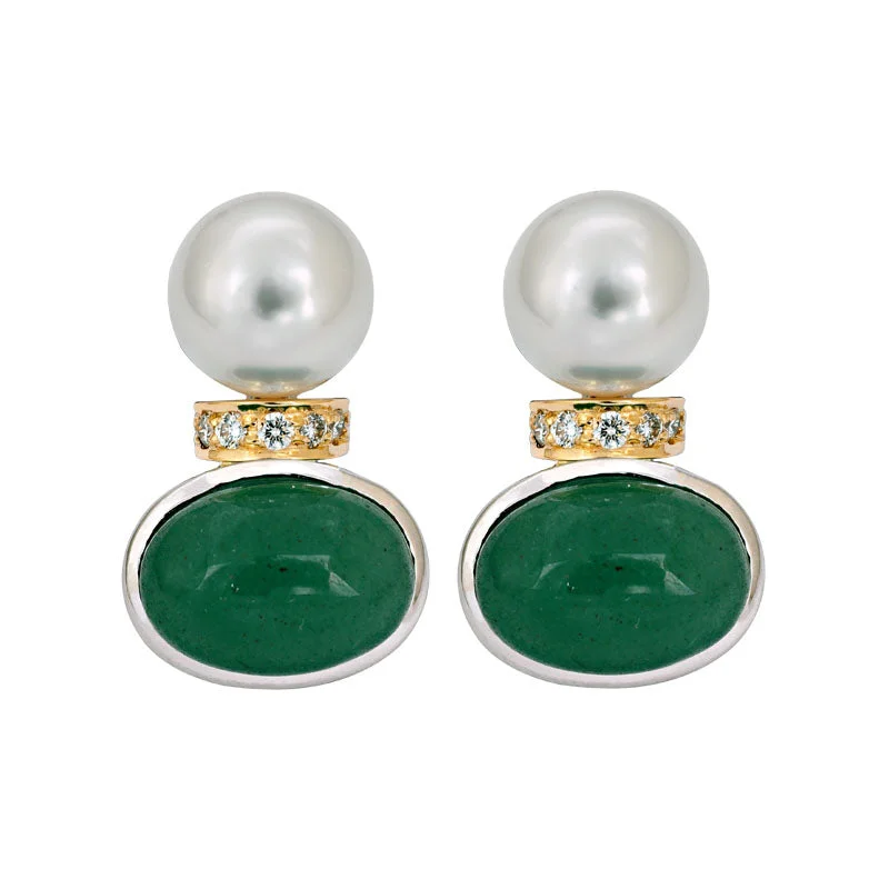 rose gold earrings for women -Earrings- Aventurine, South Sea Pearl and Diamond