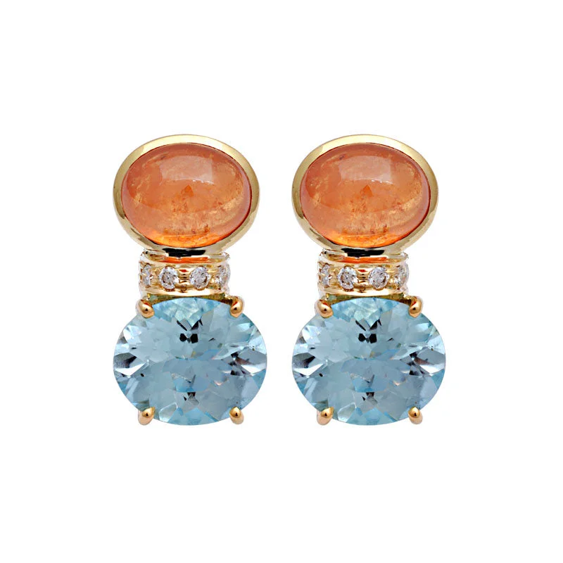 colorful earrings for women -Earrings - Orange Garnet, Blue Topaz and Diamond