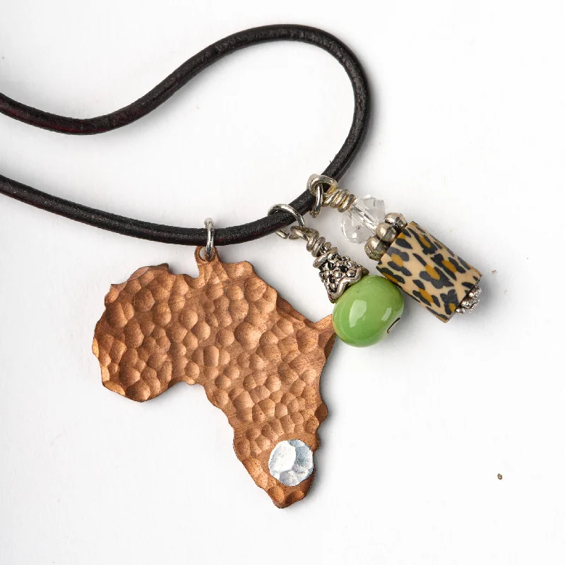 personalized initial necklaces -Hammered Africa Necklace on Leather