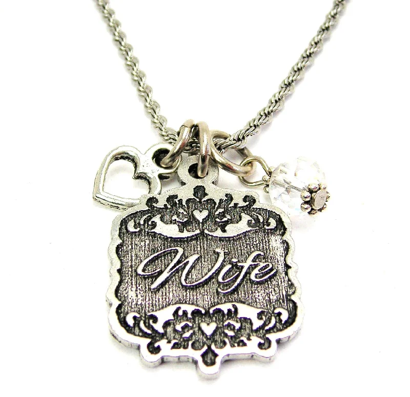 infinity pendant necklaces -Wife Victorian Scroll With With Open Heart And Crystal 20" Stainless Steel Rope Necklace