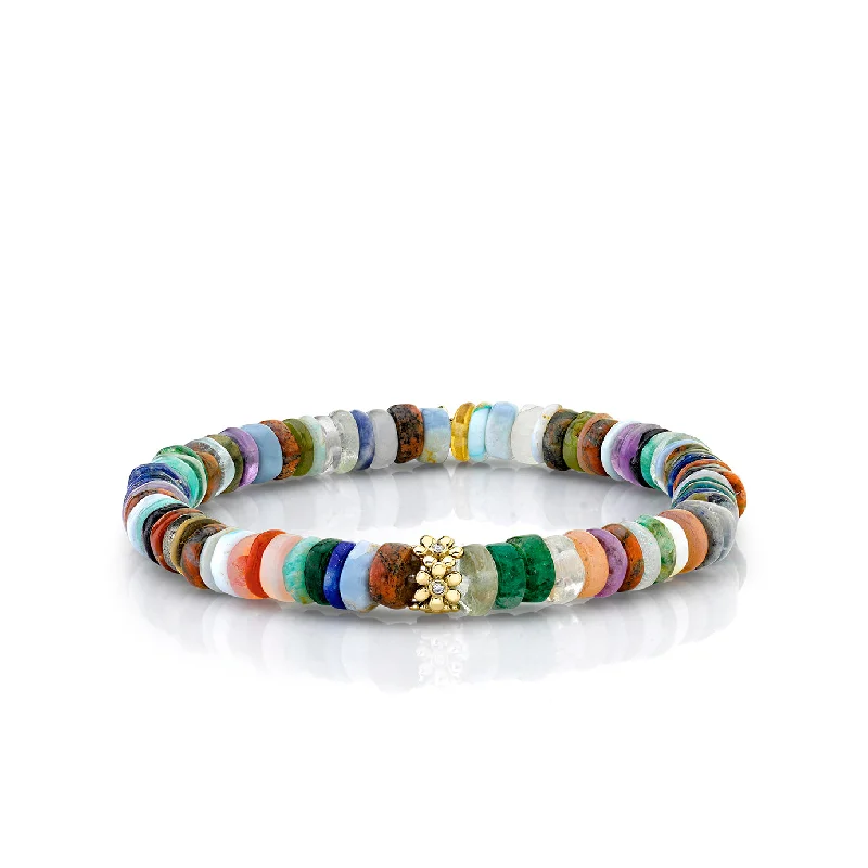 designer bangles for women -Gold & Diamond Tiny Daisy Rondelle on Rainbow Heishi