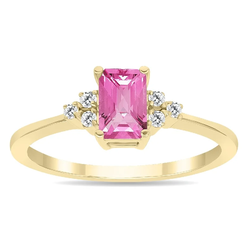 colored gemstone engagement rings -Pink Topaz and Diamond Regal Ring in 10k Yellow Gold