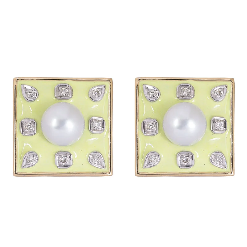 geometric earrings for women -Earrings- Pearl and Diamond (Enamel)