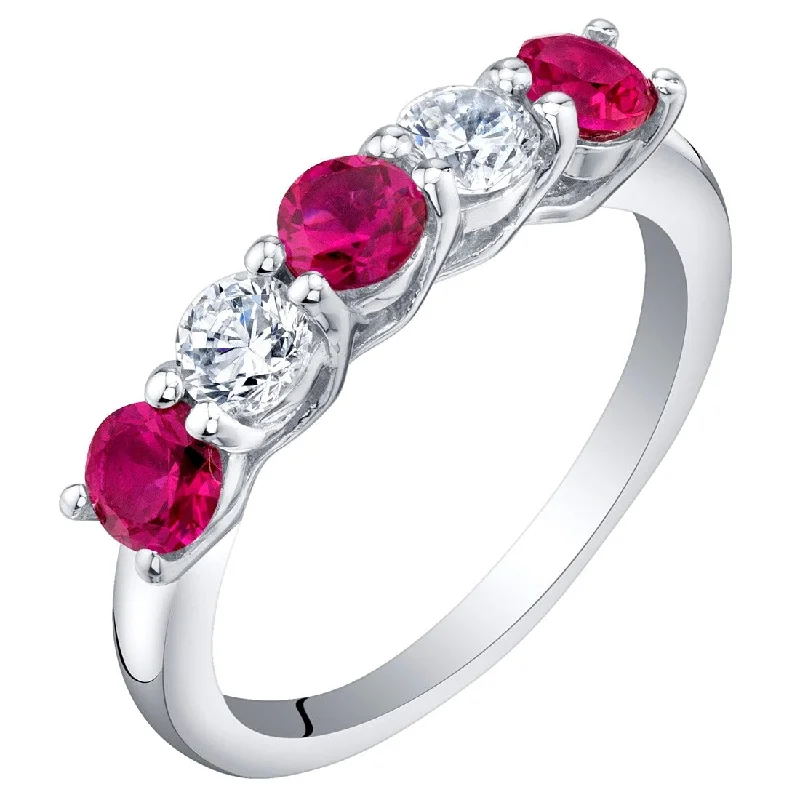 halo engagement rings -Sterling Silver 0.75 ct Created Ruby Stackable Ring