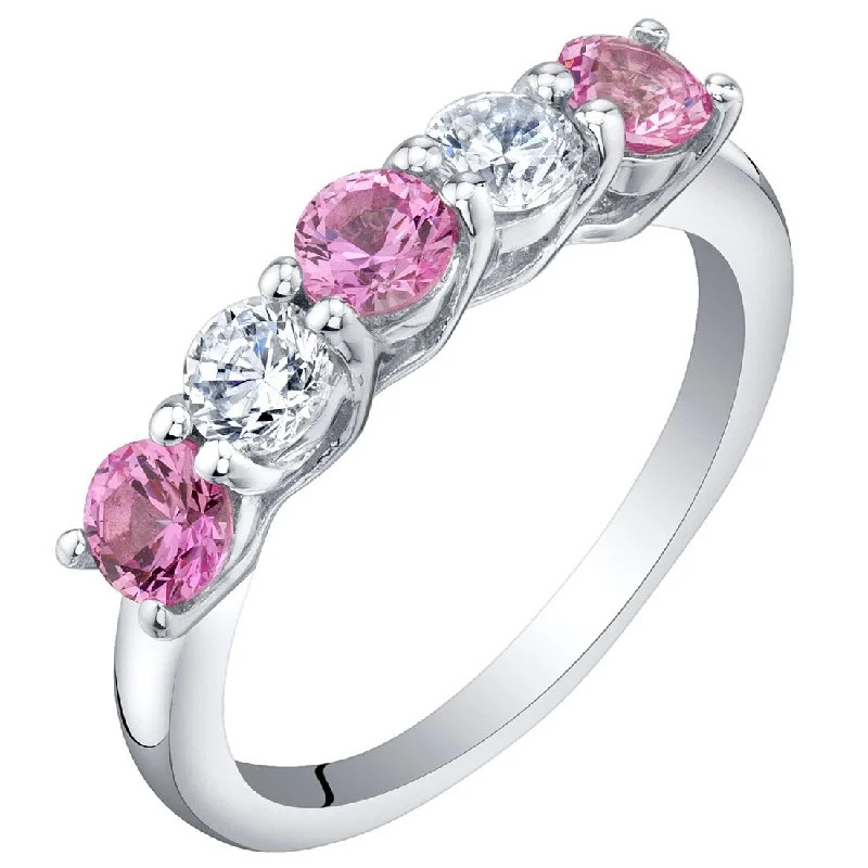 wedding rings with sapphires -Sterling Silver 0.75 ct Created Pink Sapphire Stackable Ring