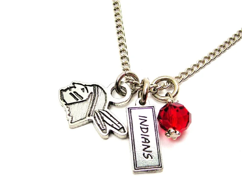 personalized heart necklaces -Indian Head With Indians Tab Necklace With Crystal Accent