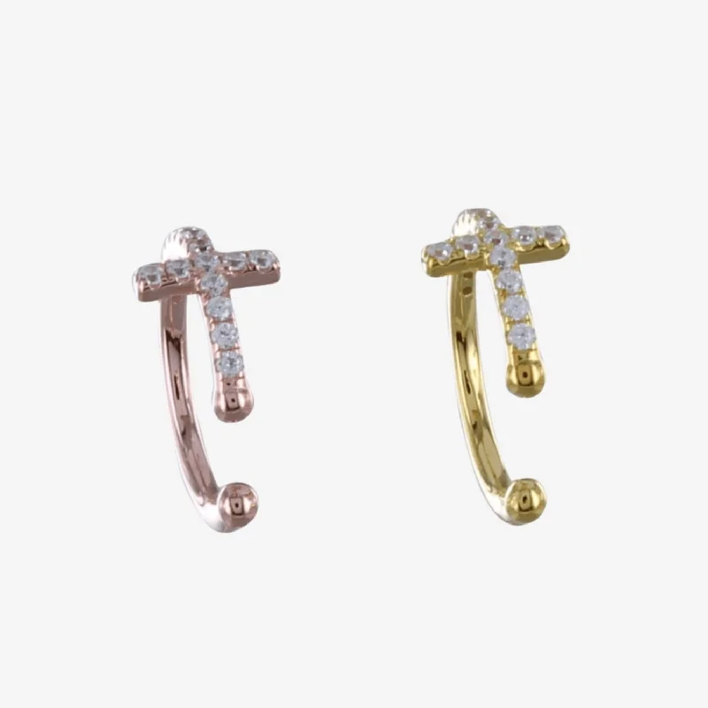 cuff bracelets for women -CZ Cross Ear Cuff