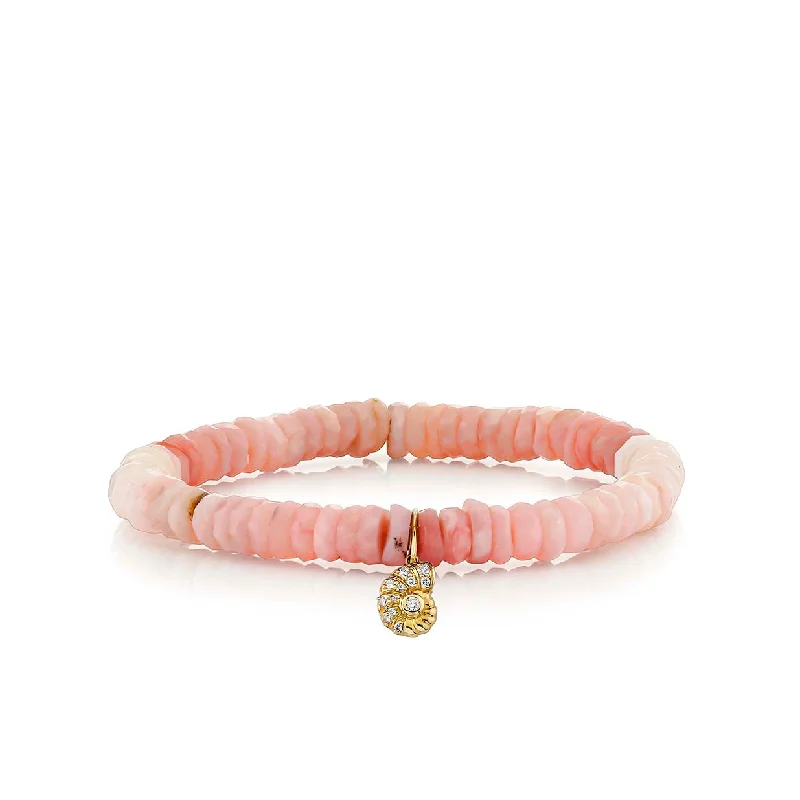 silver bangles for women -Gold & Diamond Small Nautilus Shell on Pink Opal