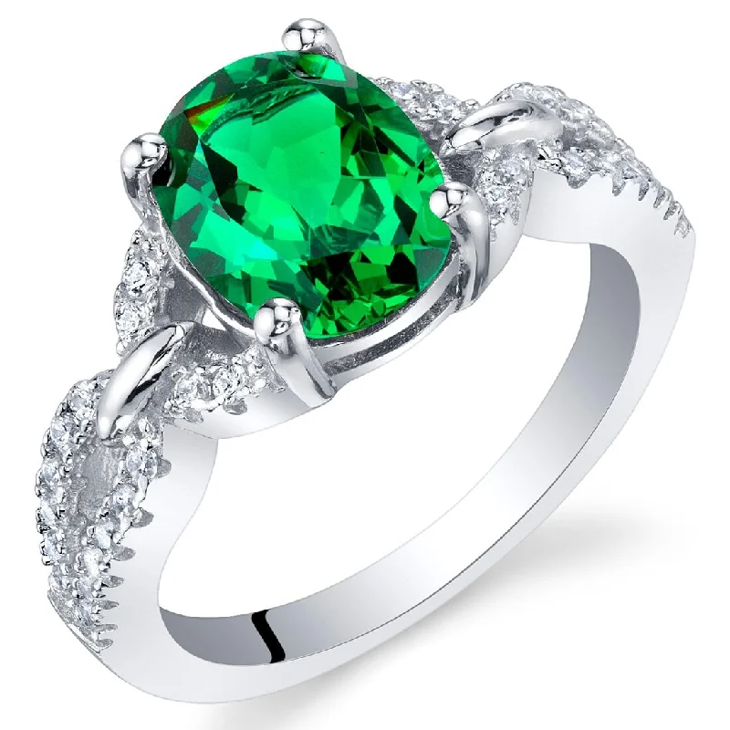 engagement rings for women -Sterling Silver 1.1 ct Created Emerald Birthstone Ring