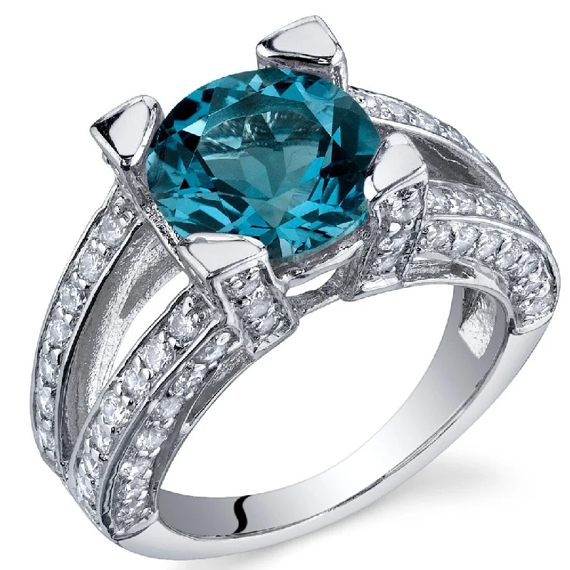 custom engraved rings -Sterling Silver 3.25 ct London Blue Topaz Birthstone Ring