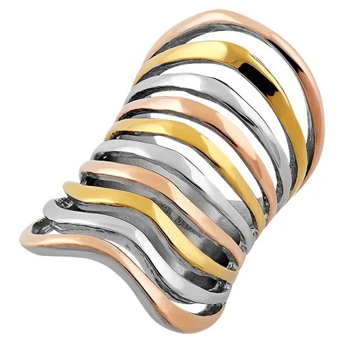 art deco rings for women -Stainless Steel Multi-Color Wave Ring