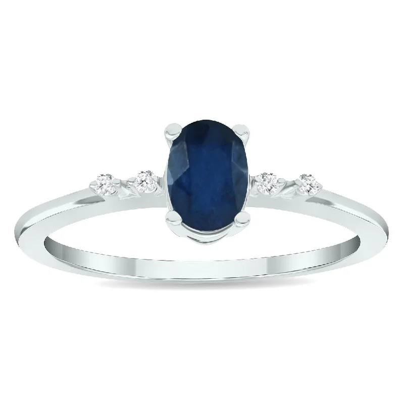 modern wedding rings for women -Women's Sapphire and Diamond Sparkle Ring in 10K White Gold