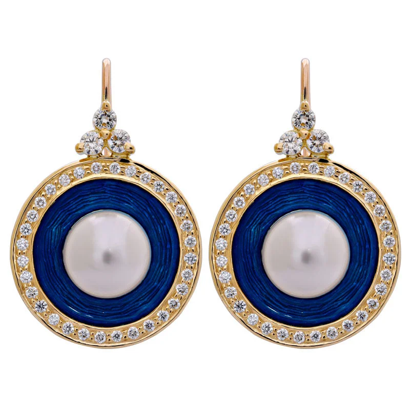 big stud earrings for women -Earrings- South Sea Pearl and Diamond (Enamel)