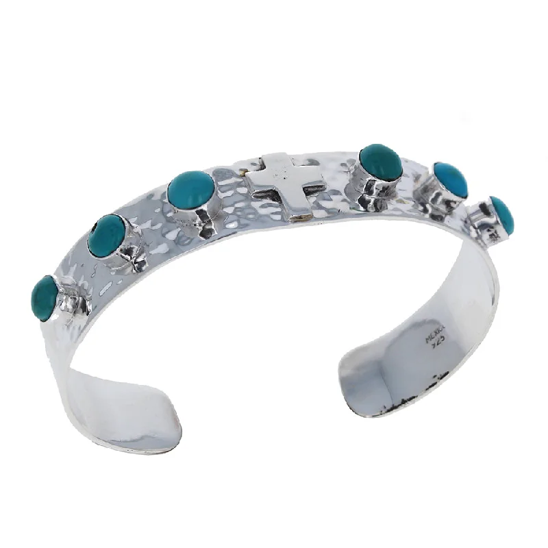 chic leather bangles -Turquoise Cross Cuff