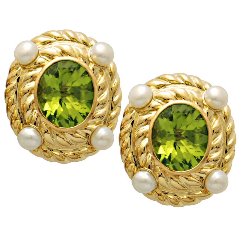 modern earrings for women -Earrings- Peridot And Pearl