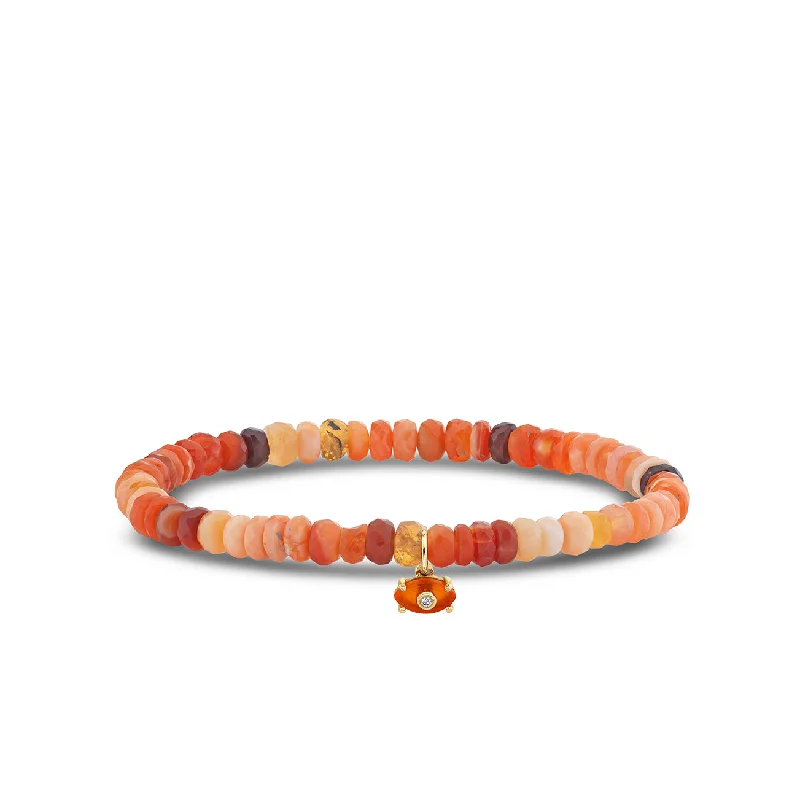 gemstone bracelets for women -Gold & Diamond Tiny Carved Carnelian Eye on Fire Opal