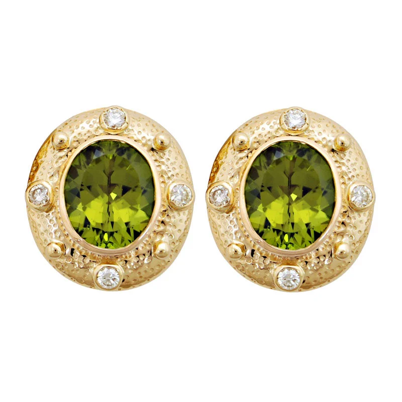 silver stud earrings for women -Earrings- Peridot And Diamond