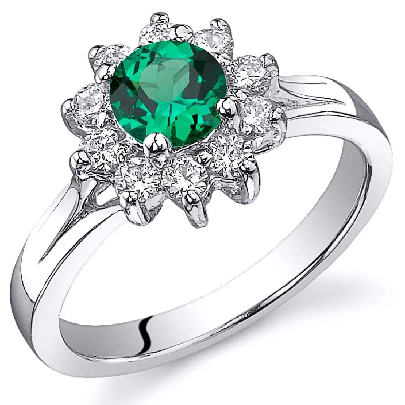 gemstone engagement rings -Sterling Silver 0.5 ct Created Emerald Floral Ring