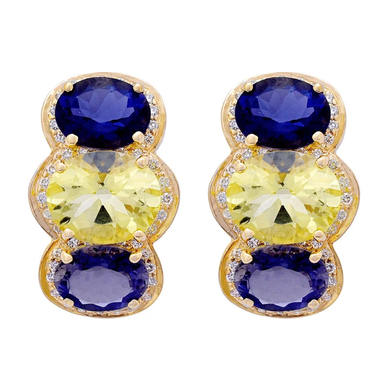 custom engraved earrings -Earrings- Iolite, Lemon Quartz and Diamond