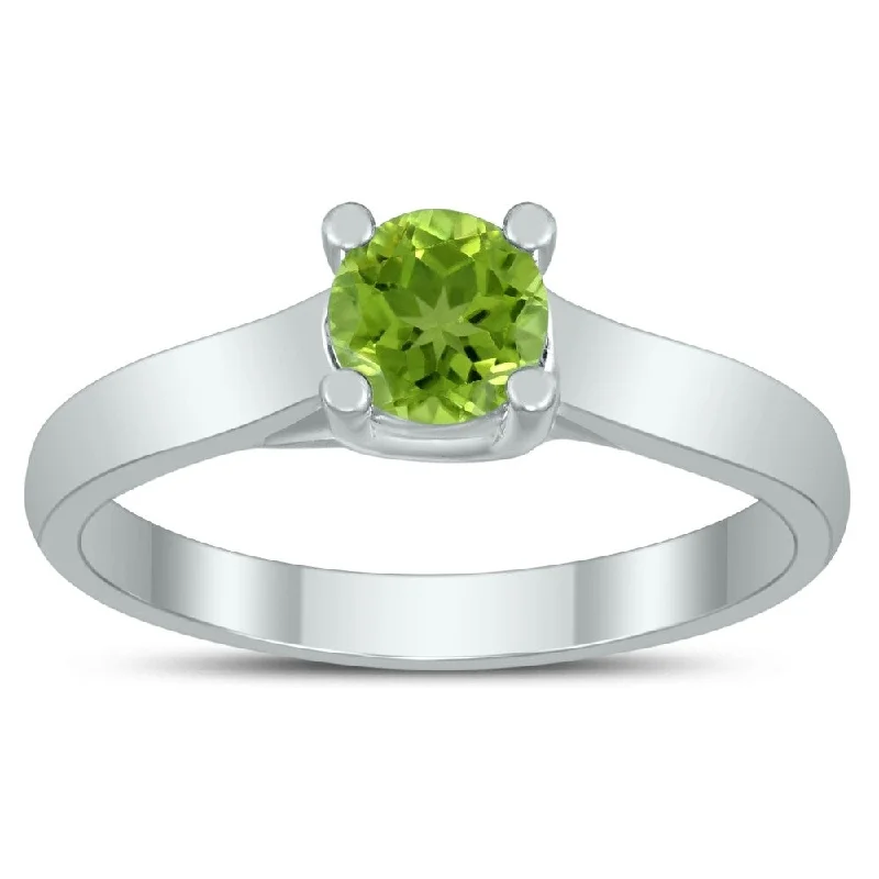 flower rings for women -Round 5MM Peridot Cathedral Solitaire Ring in 10K White Gold