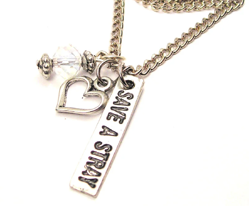 personalized initial necklaces -Save A Stray Tab Necklace with Small Heart