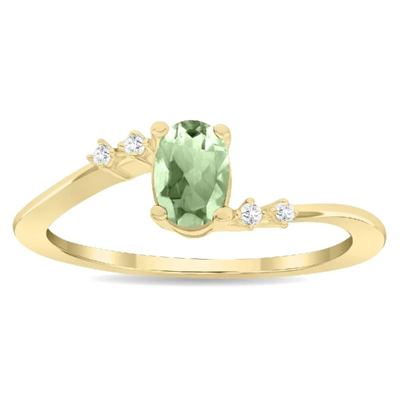 wedding rings for couples -Women's Oval Shaped Green Amethyst and Diamond Tierra Ring in 10K Yellow Gold