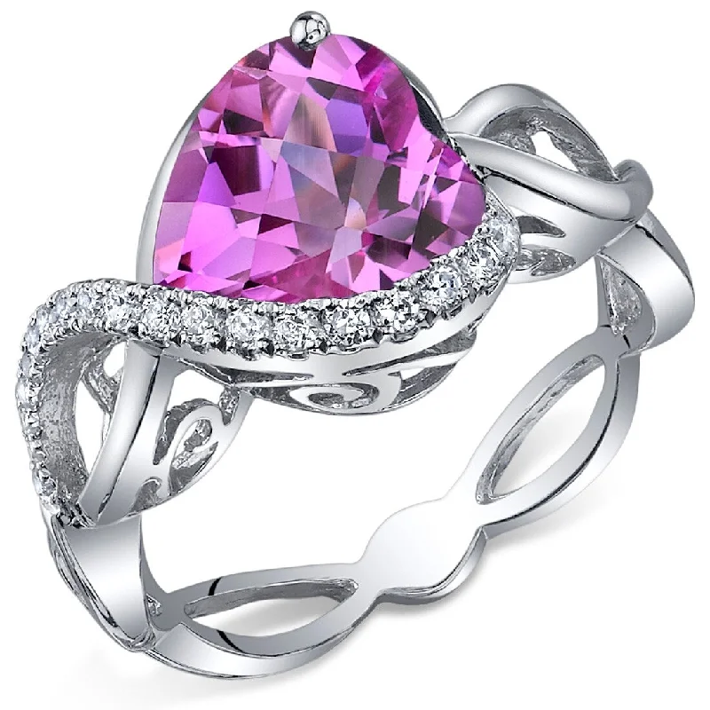 romantic rings for women -Sterling Silver 4 ct Created Pink Sapphire Birthstone Ring